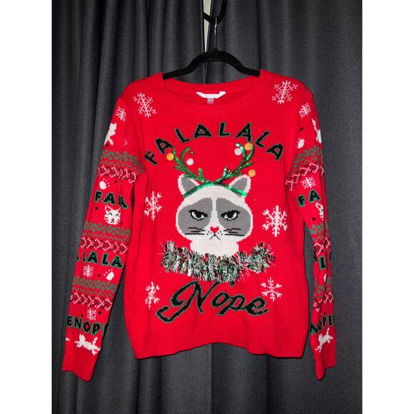 Ugly Christmas Sweater Xmas Size Large Cat - Picture 1 of 3